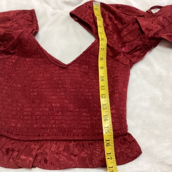 NEW Band of the Free Boho Lea Rhubarb Smocked Crop Top Boho Size XS Red Viscose - Picture 8 of 9